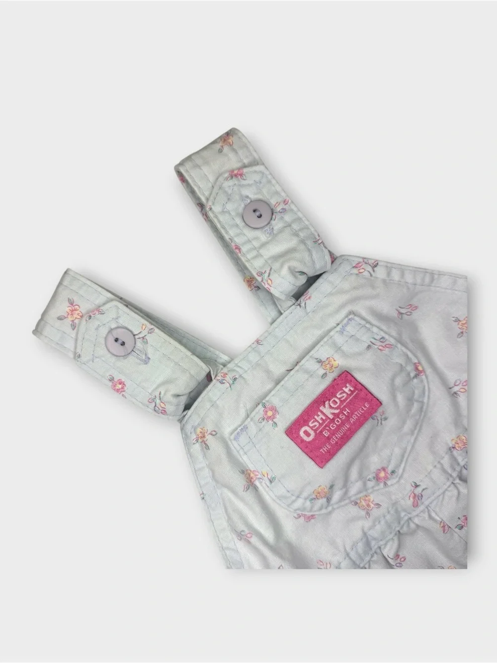 OshKosh B’gosh Vintage Ditsy Floral Pattern White Bubble Shortalls Overalls